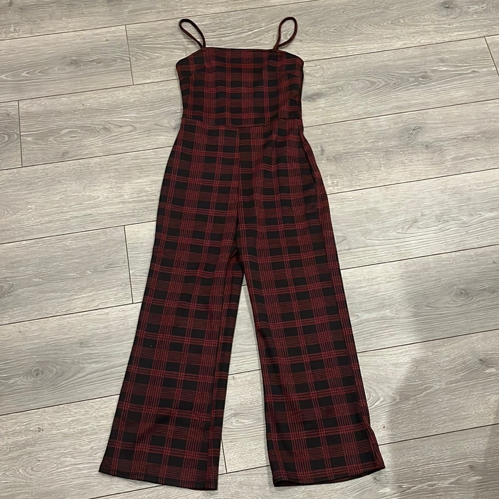 Spaghetti strap plaid romper